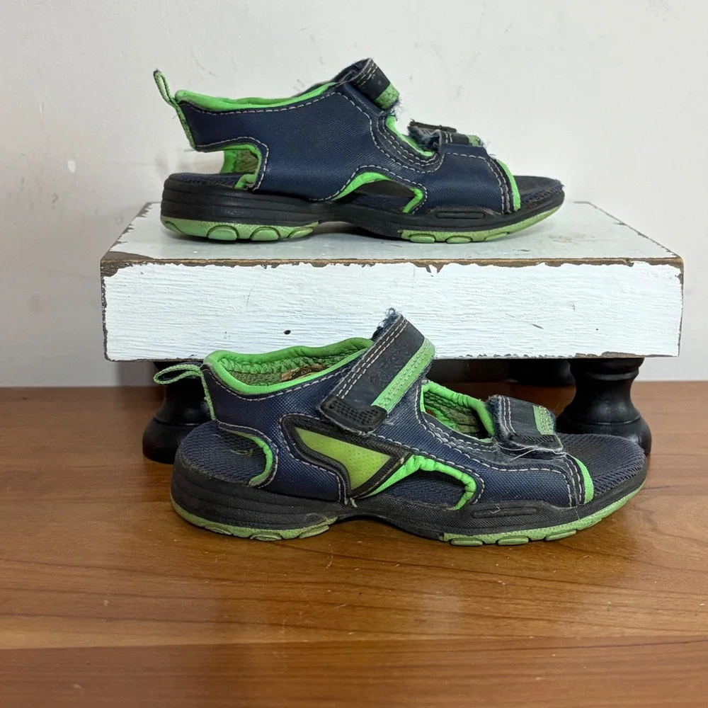 Carters Toddler Boys Navy Blue Neon Green Athletic Sandals Size 6 Hook Loop